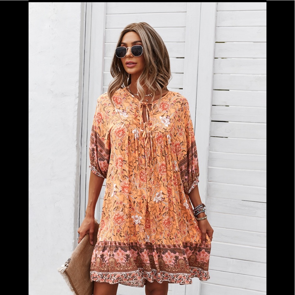 BOHO CHIC BABY DOLL FLORAL PRINT DRESS 💐 - Picture 1 of 7
